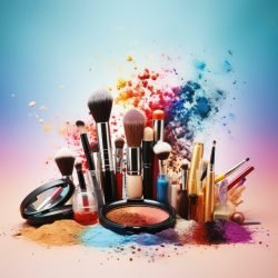 beauty-cosmetic-makeup-product-brushes-lipstick-nail-polish-collection-on-white-background-generative-ai-free-photo